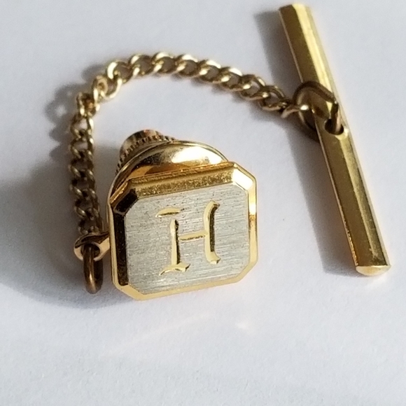 Relisted - Vintage letter H tie pin tack tac monogram initial gold silver - Picture 8 of 14